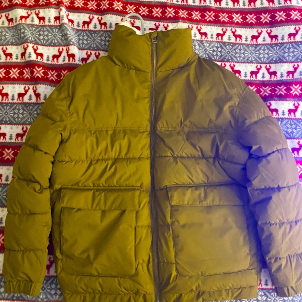 Tea Green Zip Up Puffer Coat